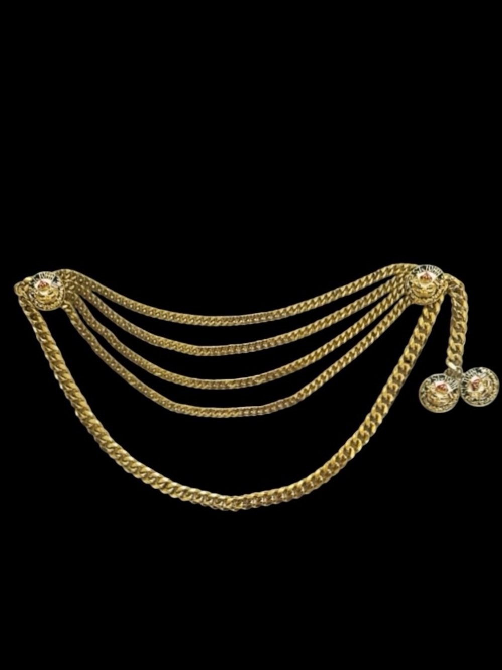 St. John Vintage Gold Multi-Strand Curb Link Logo Medallion Chain Belt